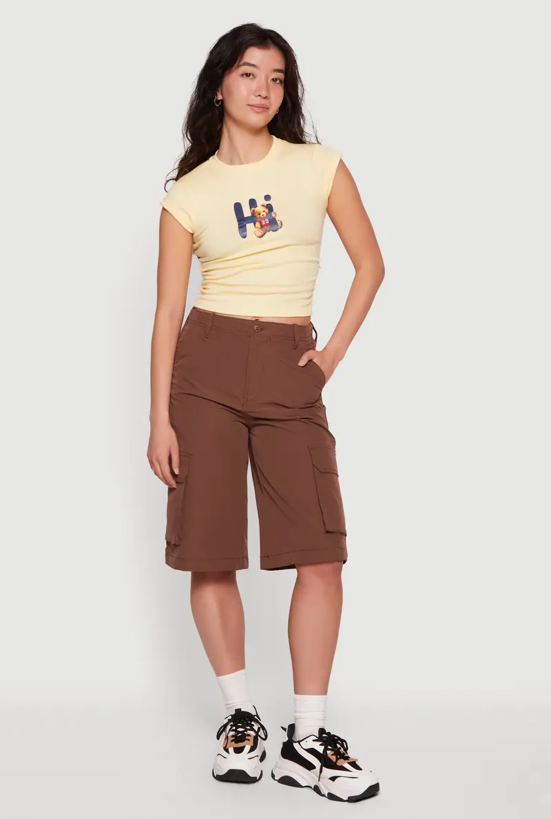Teddy Bear Graphic Cap-Sleeve Crew Neck Tee – Hi-Visibility 1