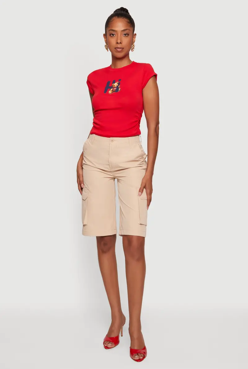 Teddy Bear Print Cap-Sleeve Tee – Bold Crew Neck 1