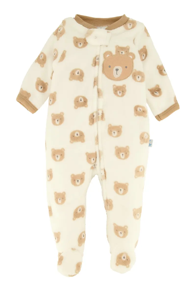 Teddy Bear Print Footed Baby Jumpsuit For Girls (0–9 Months) 1