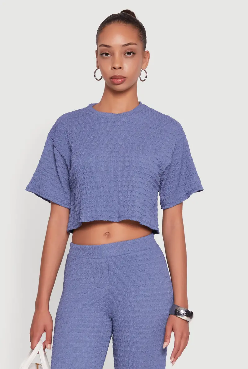 Textured Boxy-Cut Knit Crop Top 1