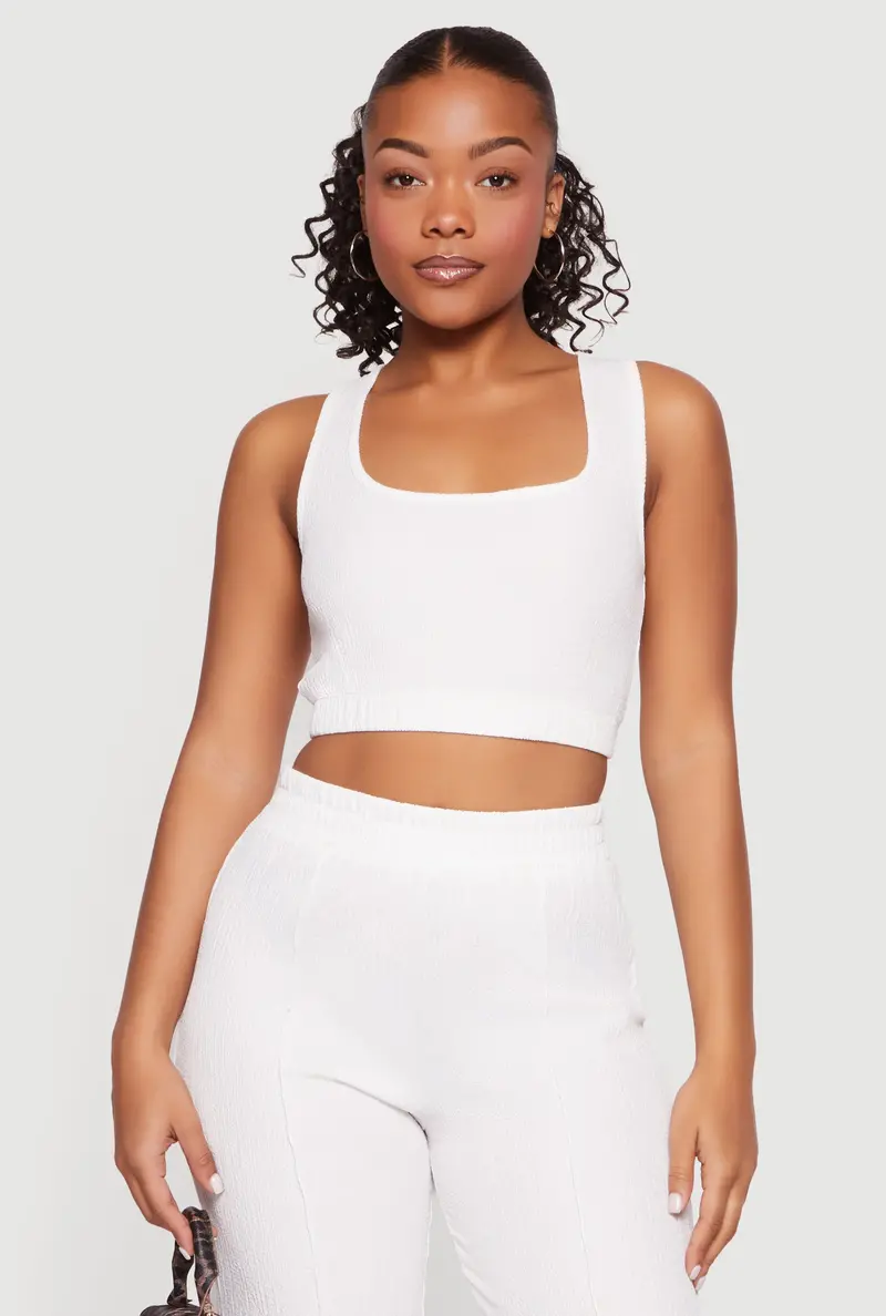 Textured Knit Solid Crop Top 1