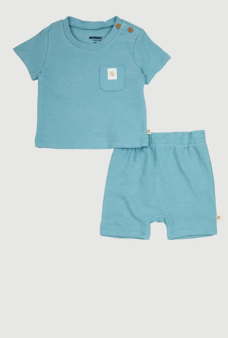 Textured Knit Turtle Graphic Outfit – Baby Boys’ Tee & Shorts Set (0–9 Months) 1