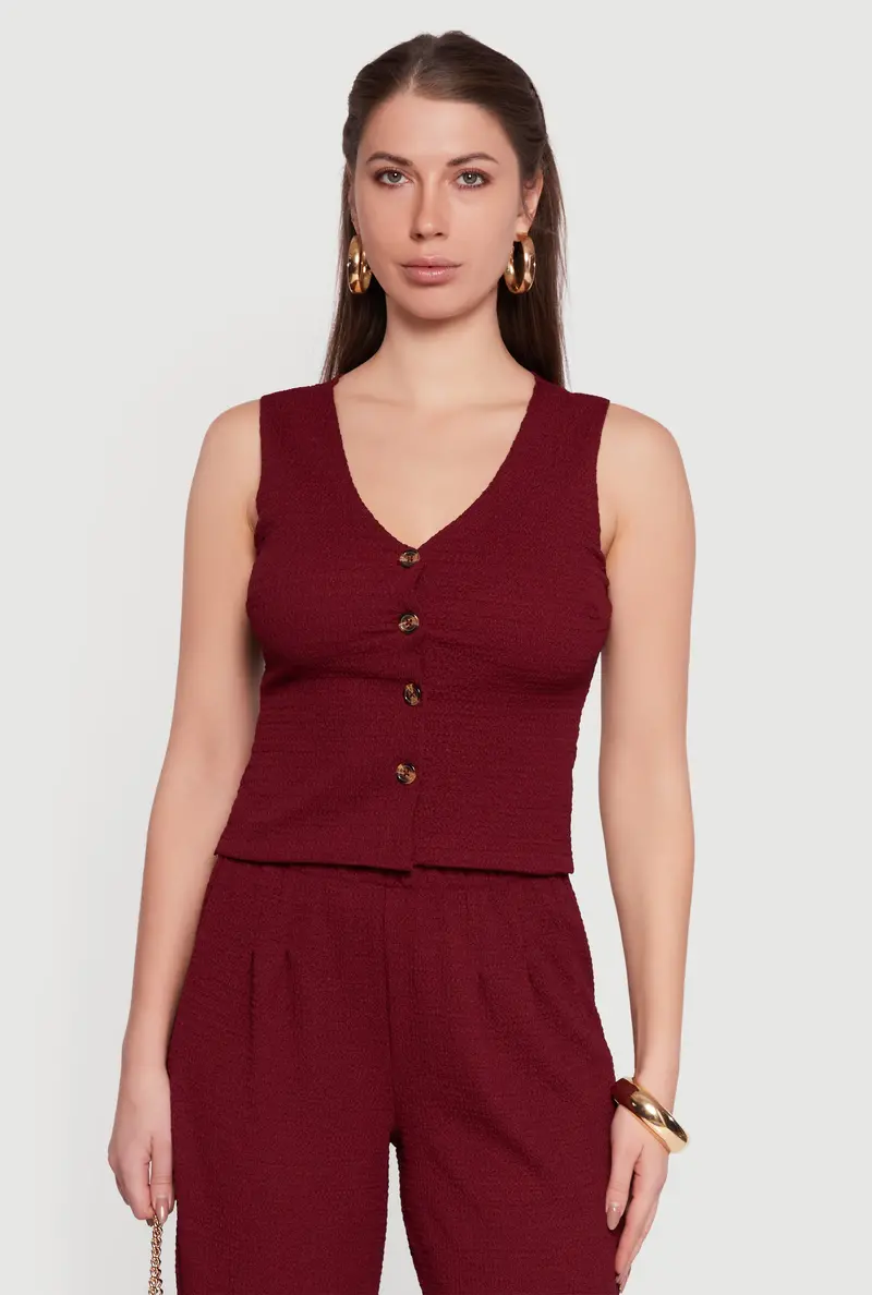 Textured Knit Vest With Button-Front Closure 1