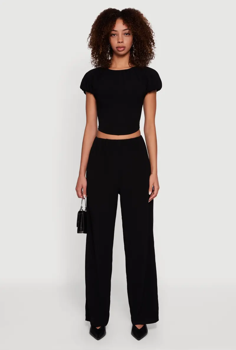 Textured Knit Wide-Leg Dress Pants 1