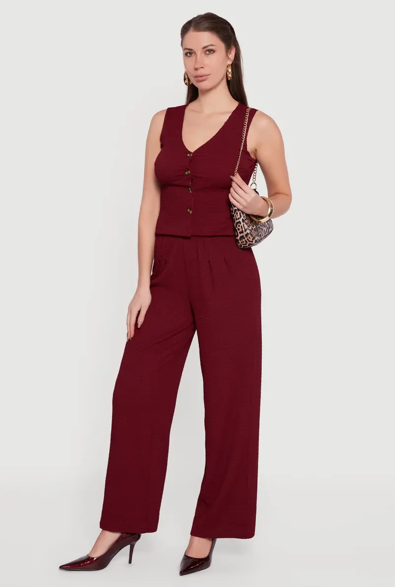 Textured Knit Wide-Leg Dress Pants With High Waist 1