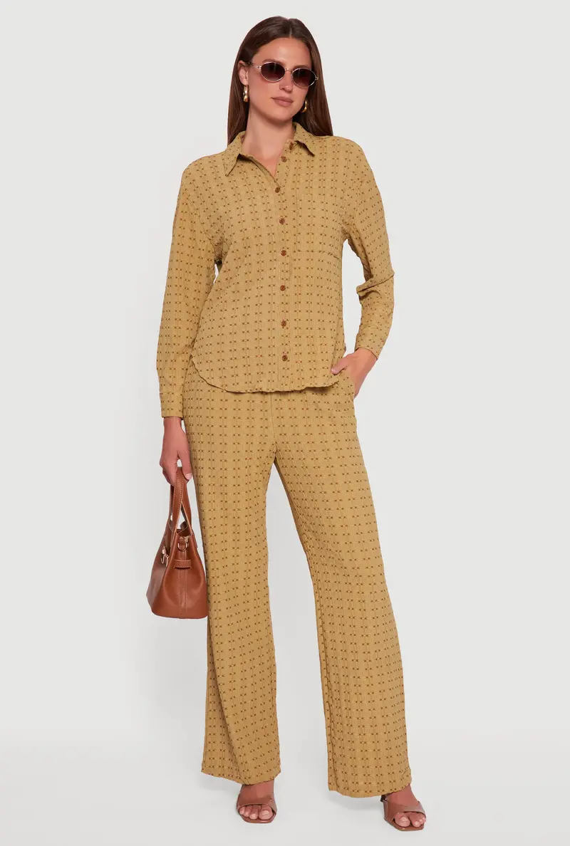 Textured Knit Wide-Leg Pants With Decorative Stitching 1