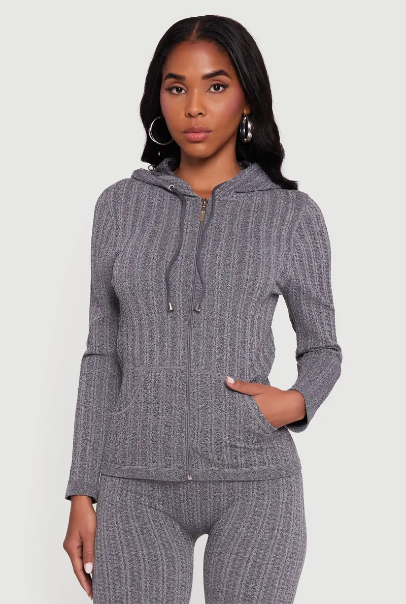 Textured Knit Zip-Up Hoodie 1