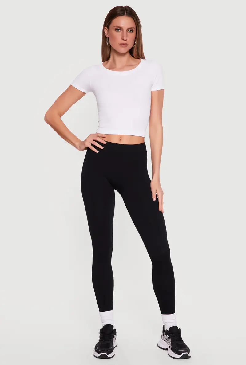 Textured Ribbed Knit Basic Leggings 1