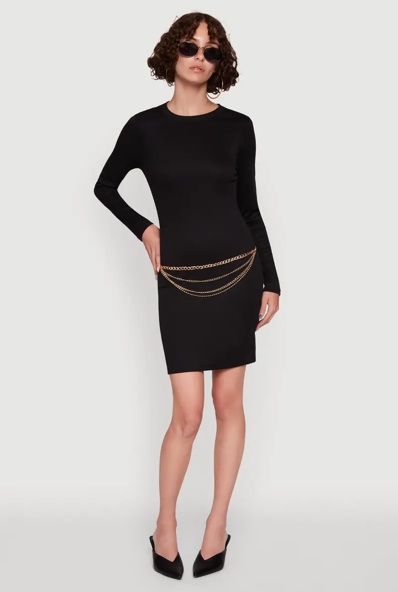 Textured Ribbed Knit Long Sleeve Mini Dress 1