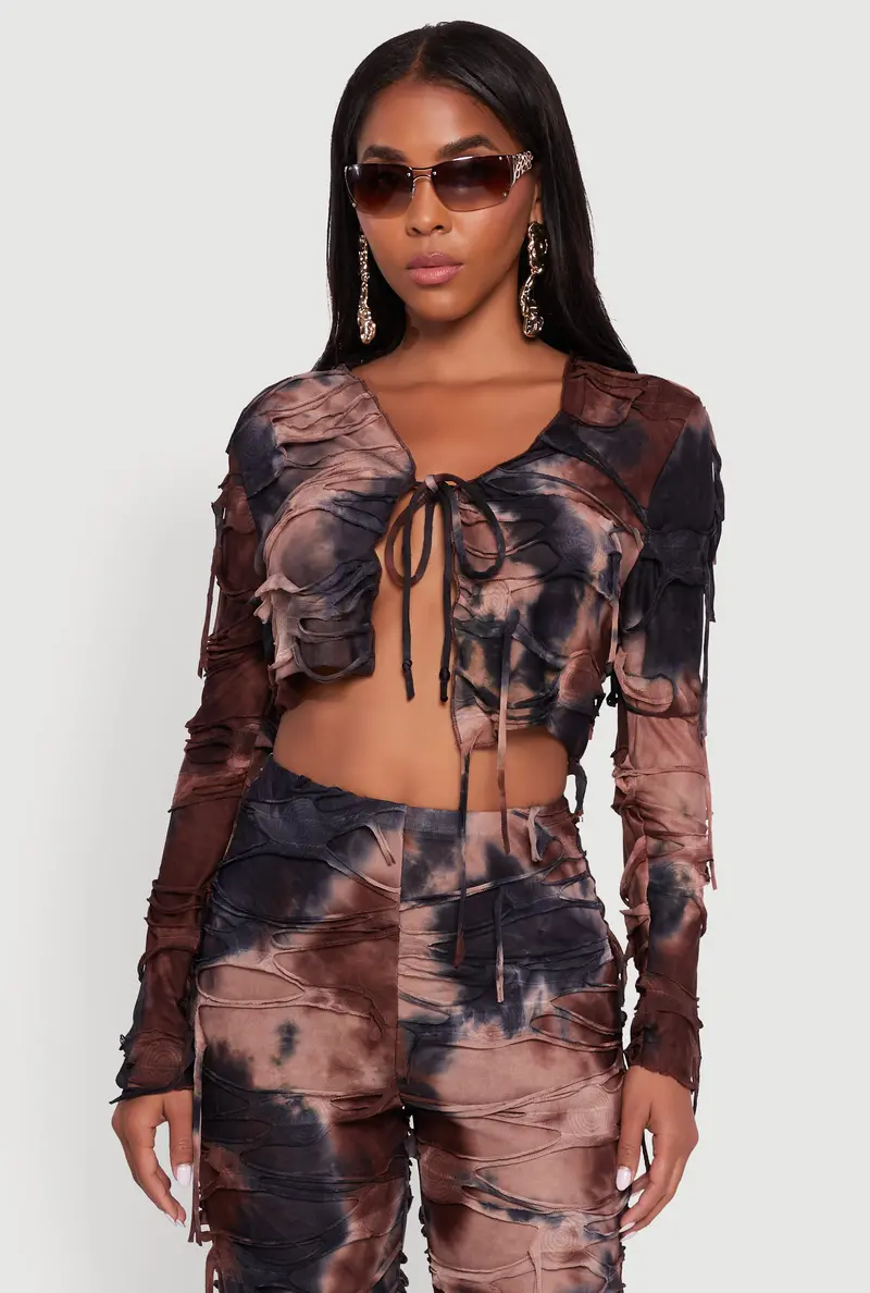 Tie-Dye Top With Slashed Tie-Front Detail 1