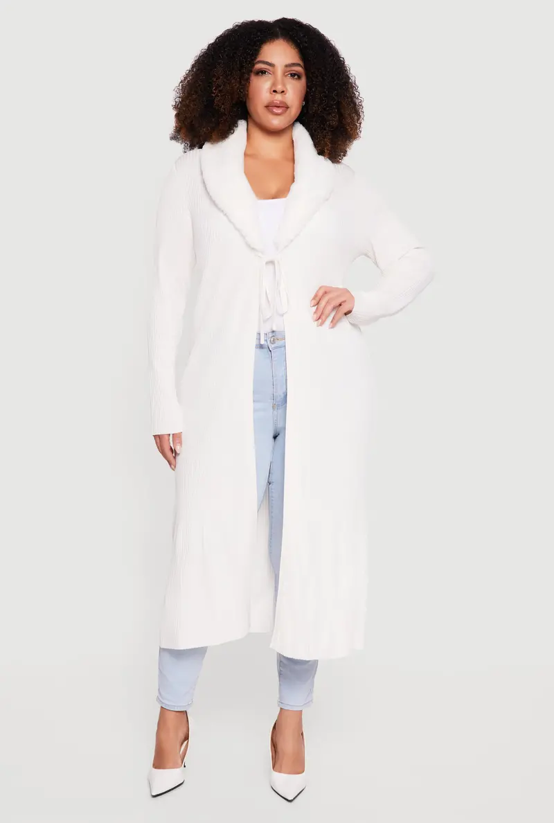 Tie-Front Long Cardigan In Relaxed Fit For Curvy Figures 1