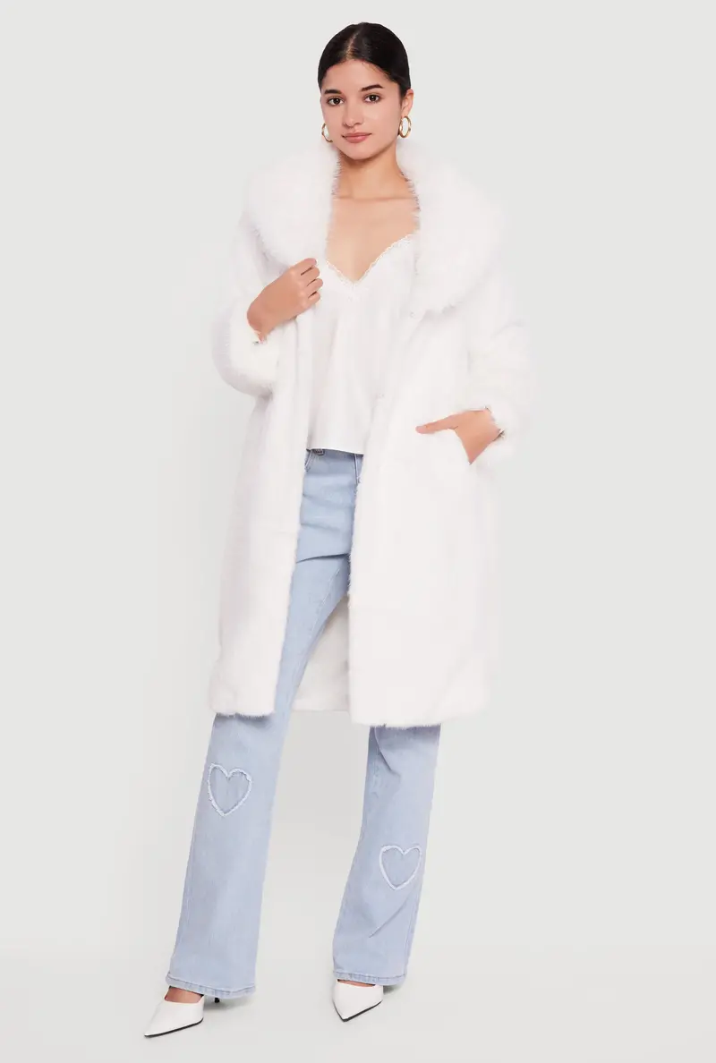 Tie-Waist Faux Fur Trench Coat With Belt Detail 1
