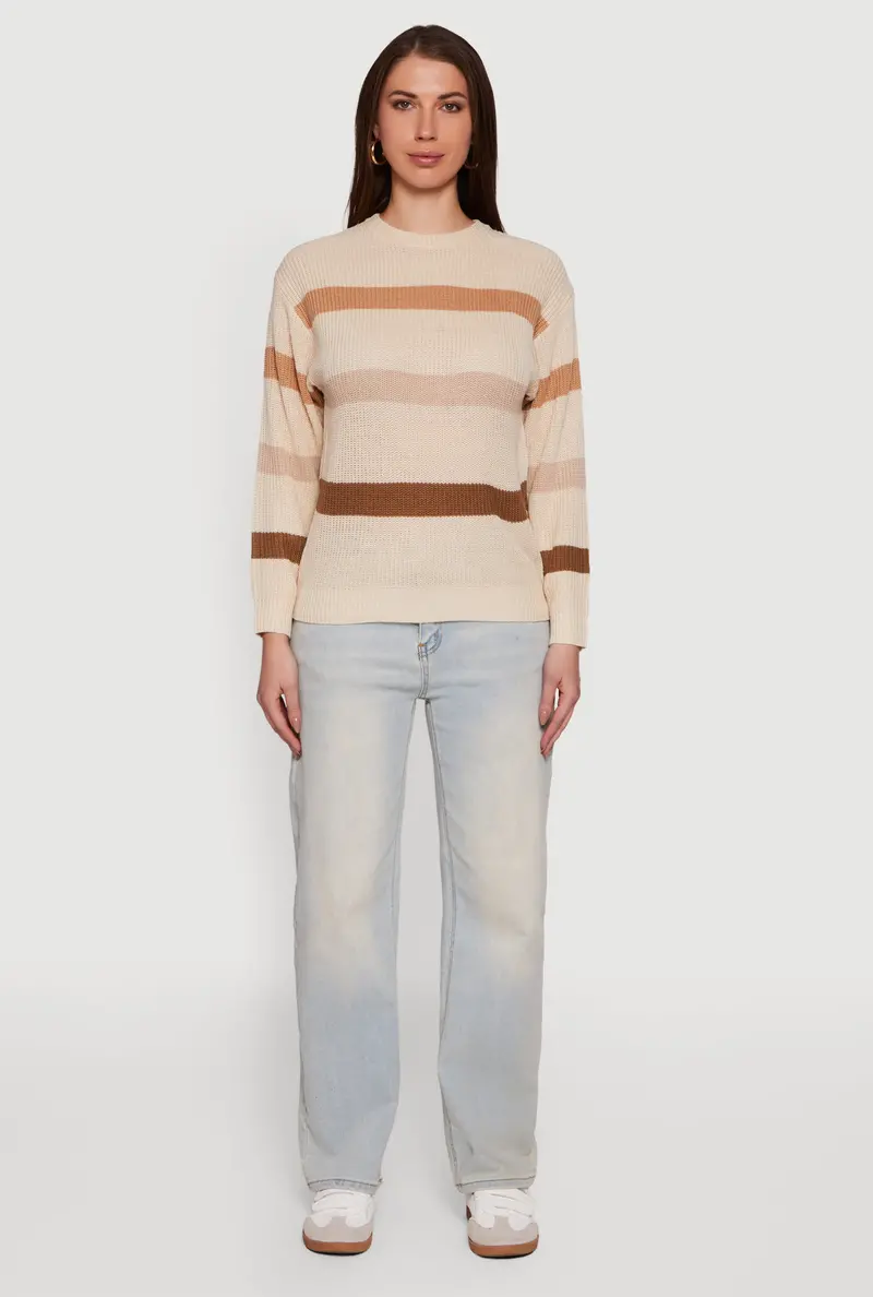 Timeless Striped Long Sleeve Crew Neck Knit Sweater 1