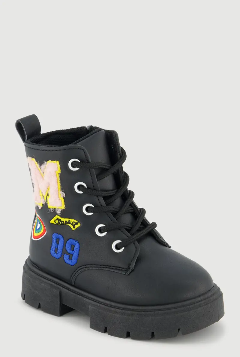 Toddler Girls’ Chenille M-Patch Combat Boots 1