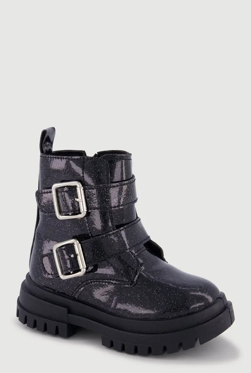 Toddler Girls’ Glitter Double-Buckle Combat Boots 1