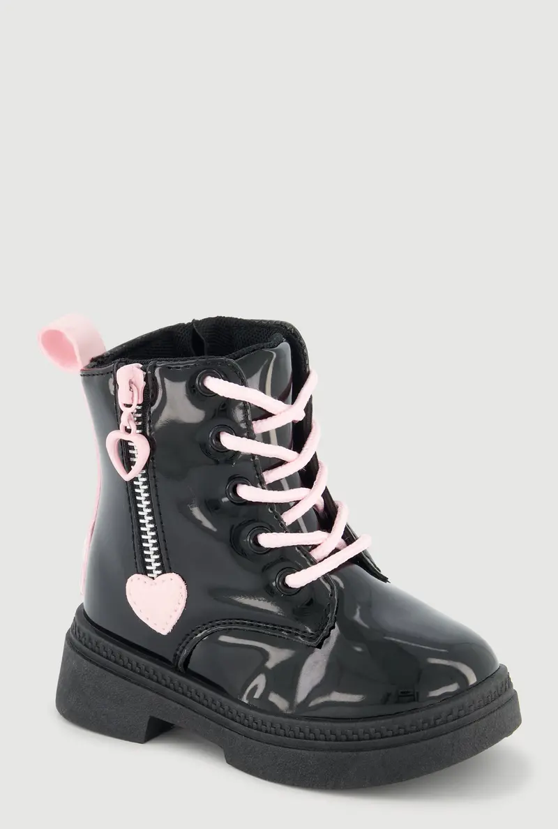 Toddler Girls' Heart-Embellished Zip Combat Boots 1