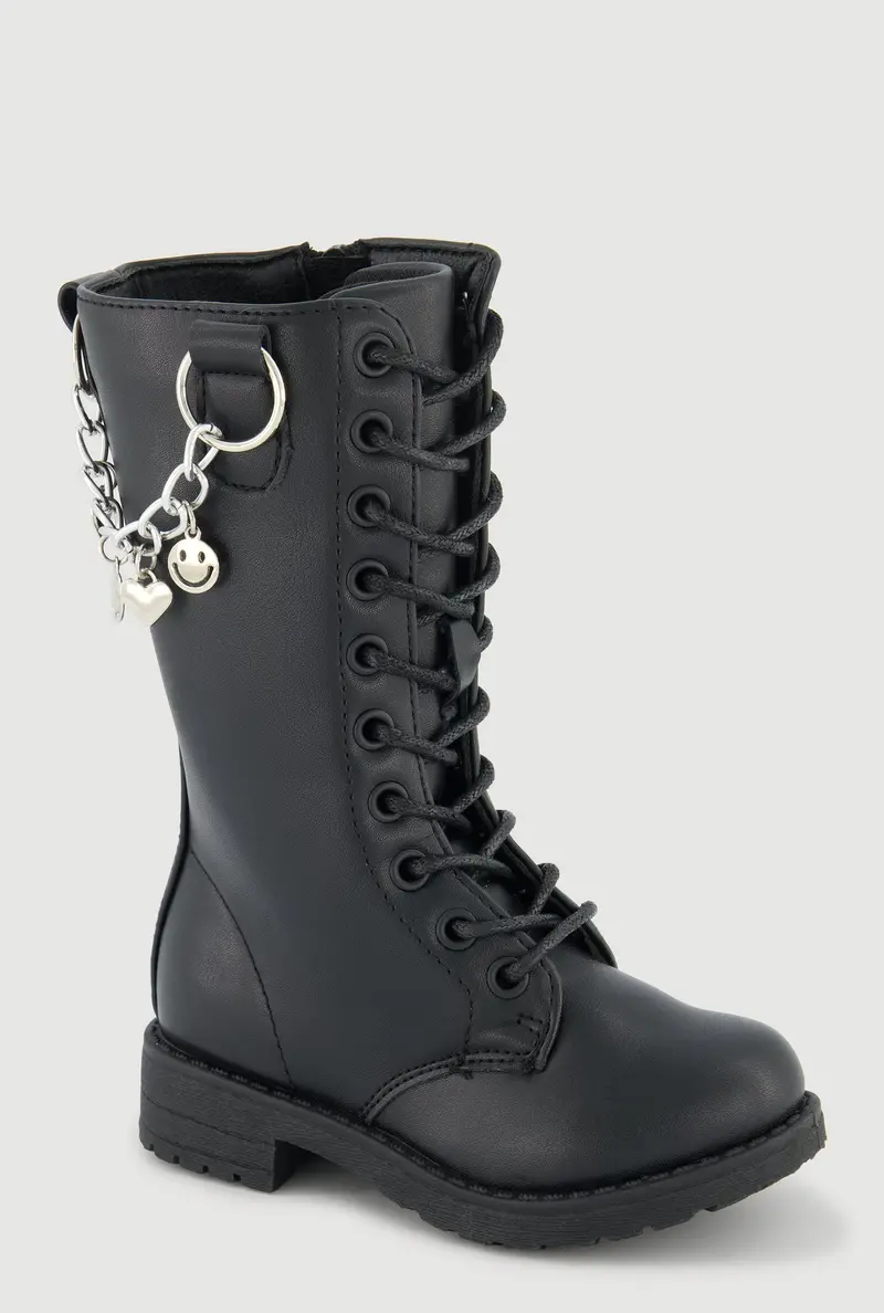 Toddler Girls’ Metallic Chain Detail Faux Leather Ankle Boots 1
