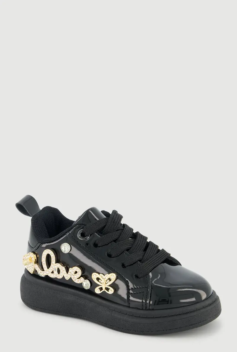 Toddler Girls' Metallic Love-Graphic Sneakers With Rhinestone Accents 1