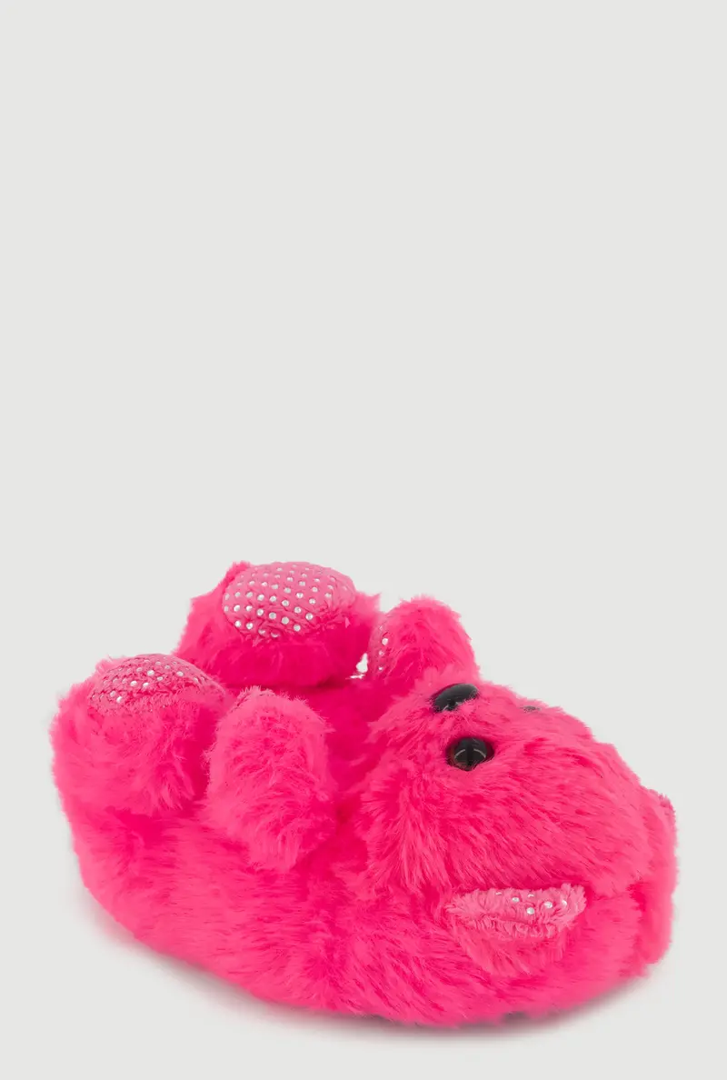 Toddler Girls' Rhinestone Bear Motif Faux Fur Slippers 1