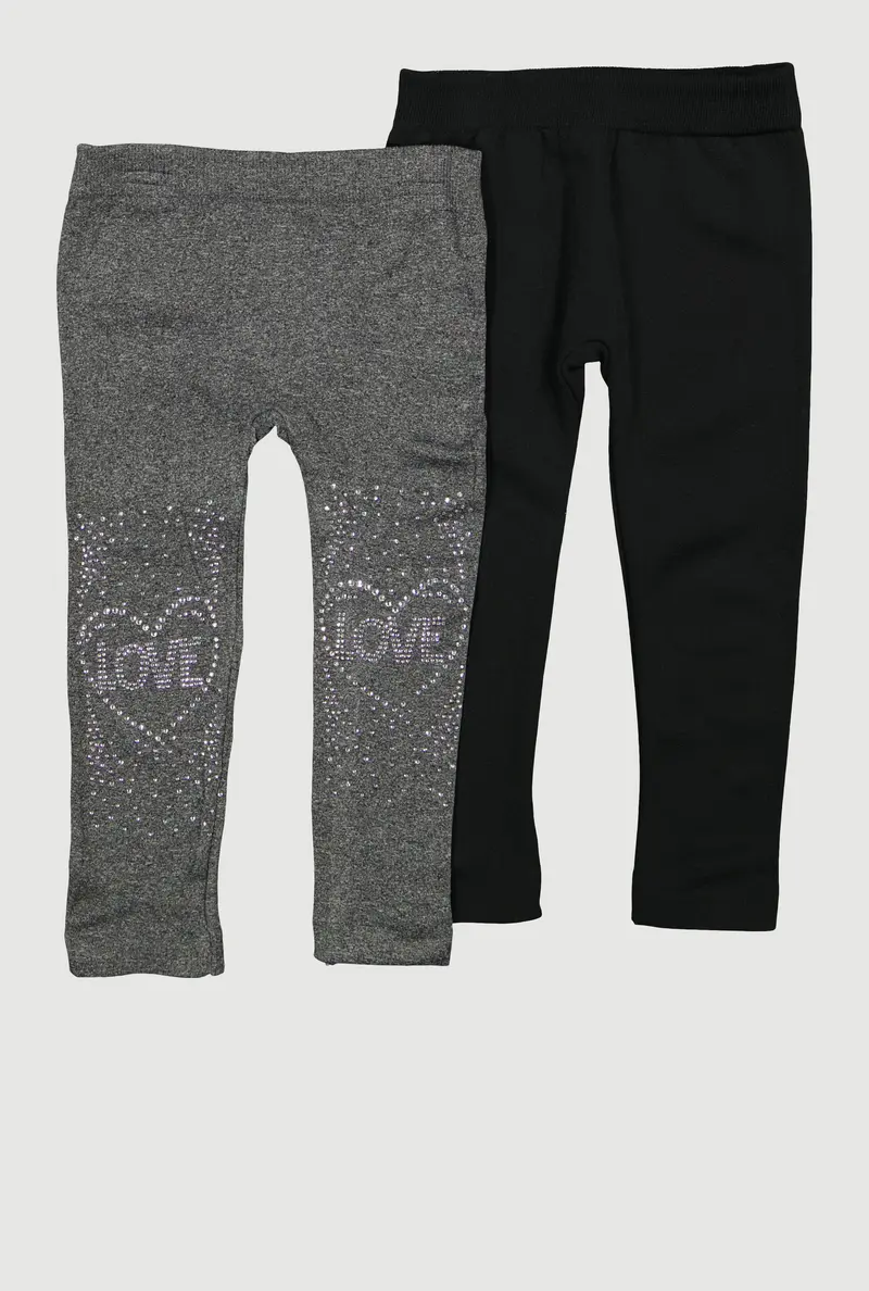 Toddler Girls Seamless Rhinestone Love Leggings – 2-Pack 1
