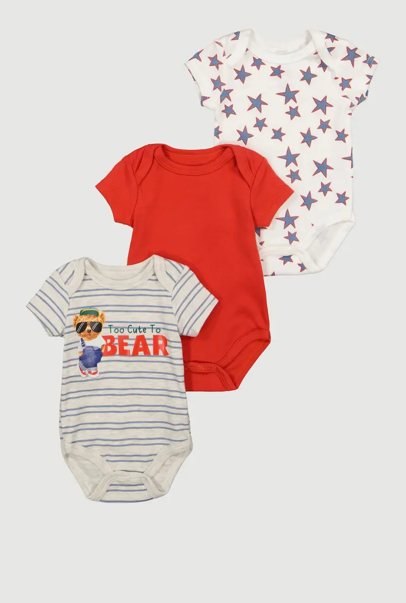 ‘Too Cute To Bear’ Bodysuit Set For Newborn To 9-Month-Old Boys – 3-Pack 1