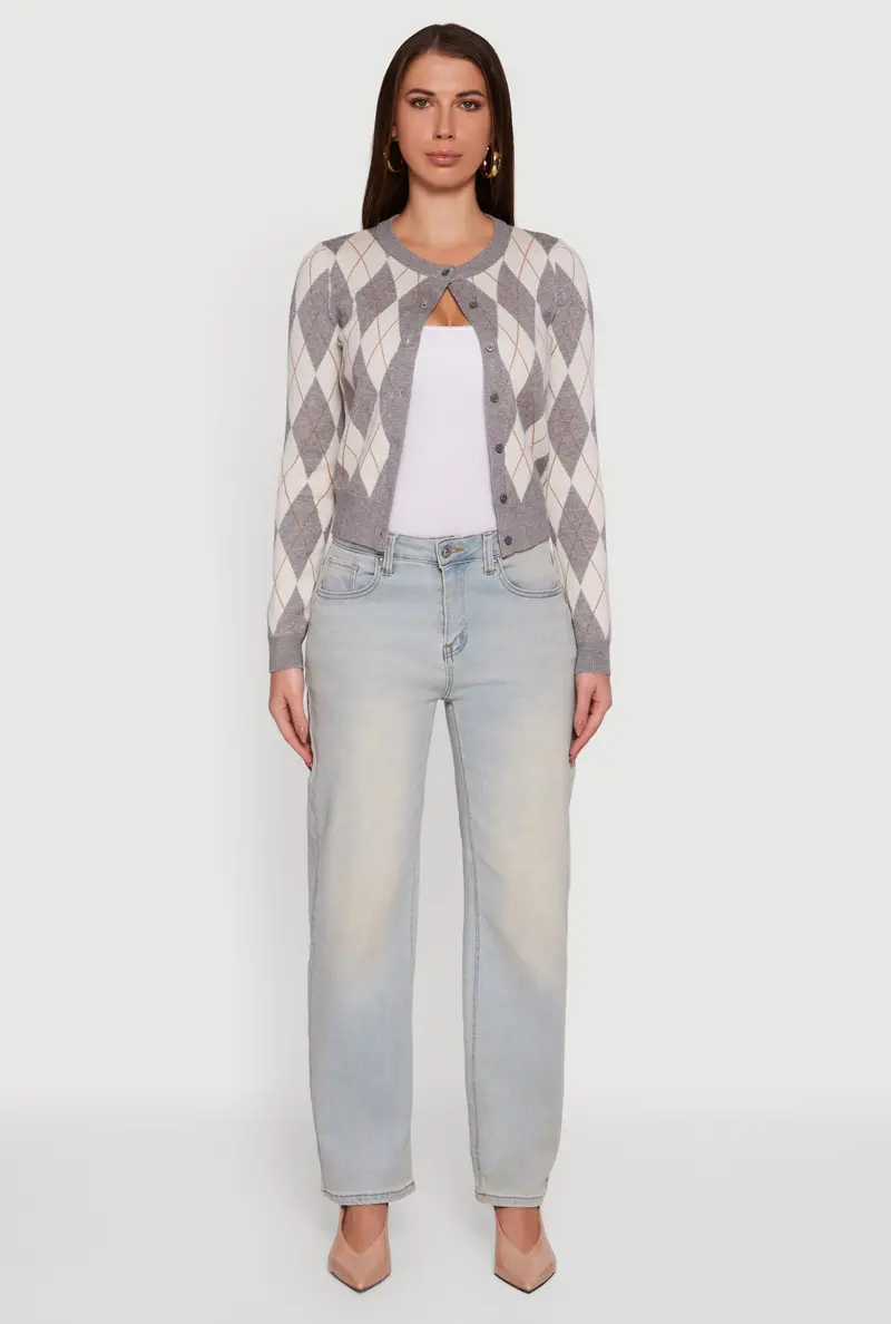 Traditional Argyle Plaid Button-Front Cardigan 1