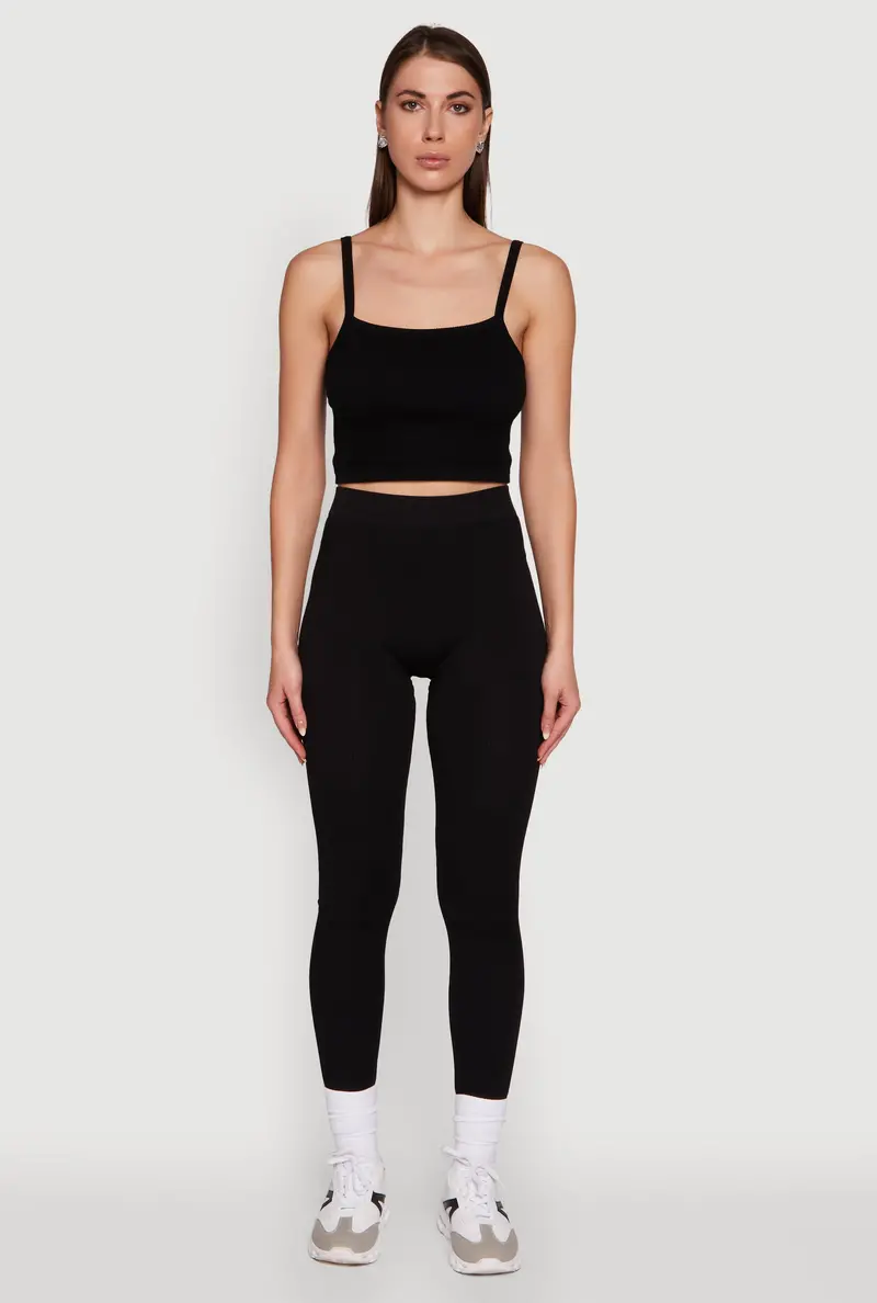 Trendy High-Waist Rib-Knit Leggings 1
