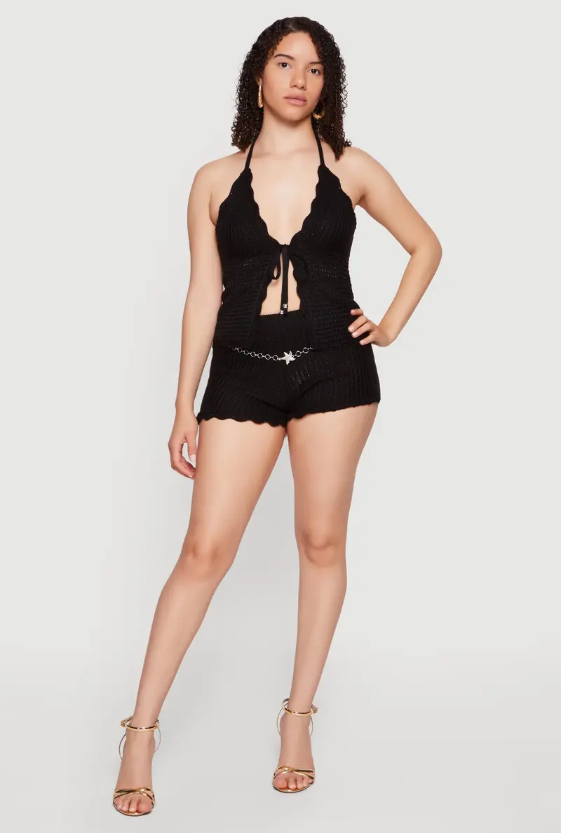 Trendy Metallic Chain Crochet Shorts With Starfish Motif 1