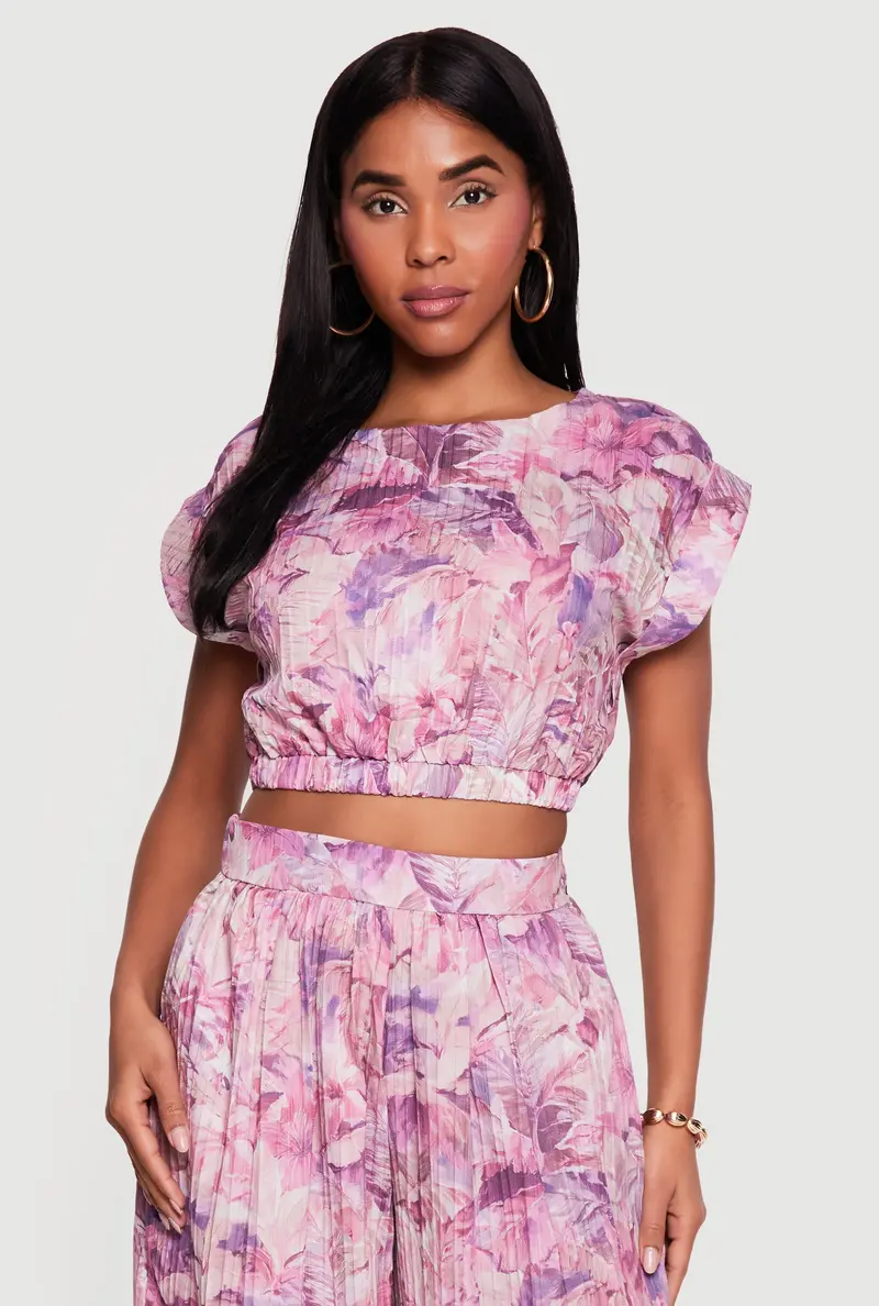 Tropical Leaf Crop Top – Cap Sleeve Summer Essential 1