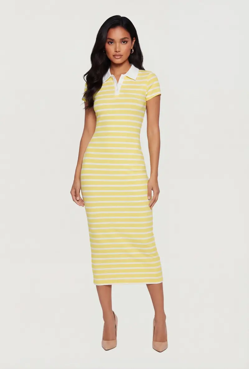 Two-Tone Striped Short-Sleeve Polo Dress 1