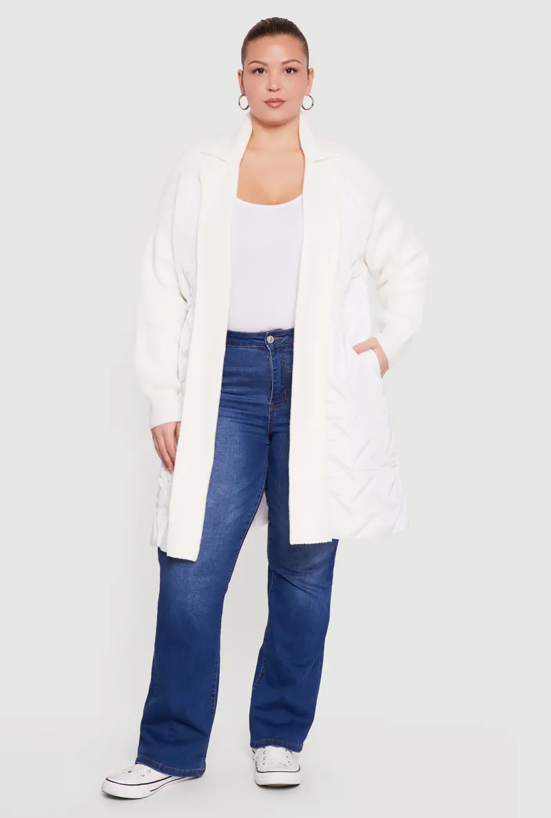 Unlined Open-Front Puffer Jacket For Plus-Size Wearers 1