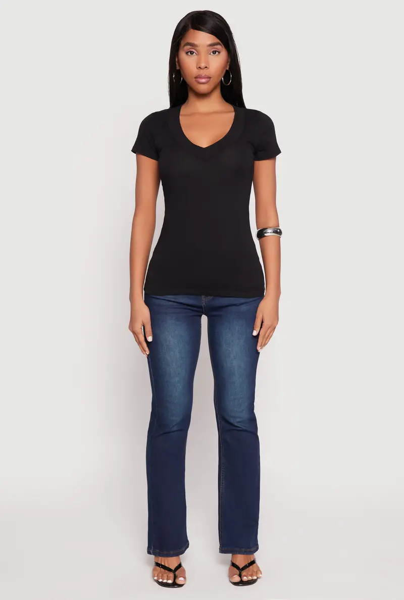 V-Neck Short Sleeve Cotton T-Shirt 1