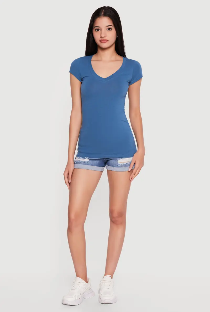 V-Neck Short Sleeve Layering Tee 1