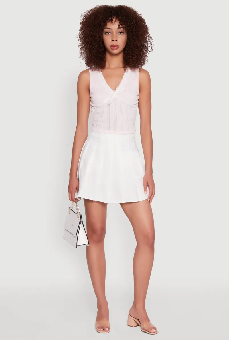 V-Neck Tank Top Featuring Blashe Ribbon And Lace Trim 1