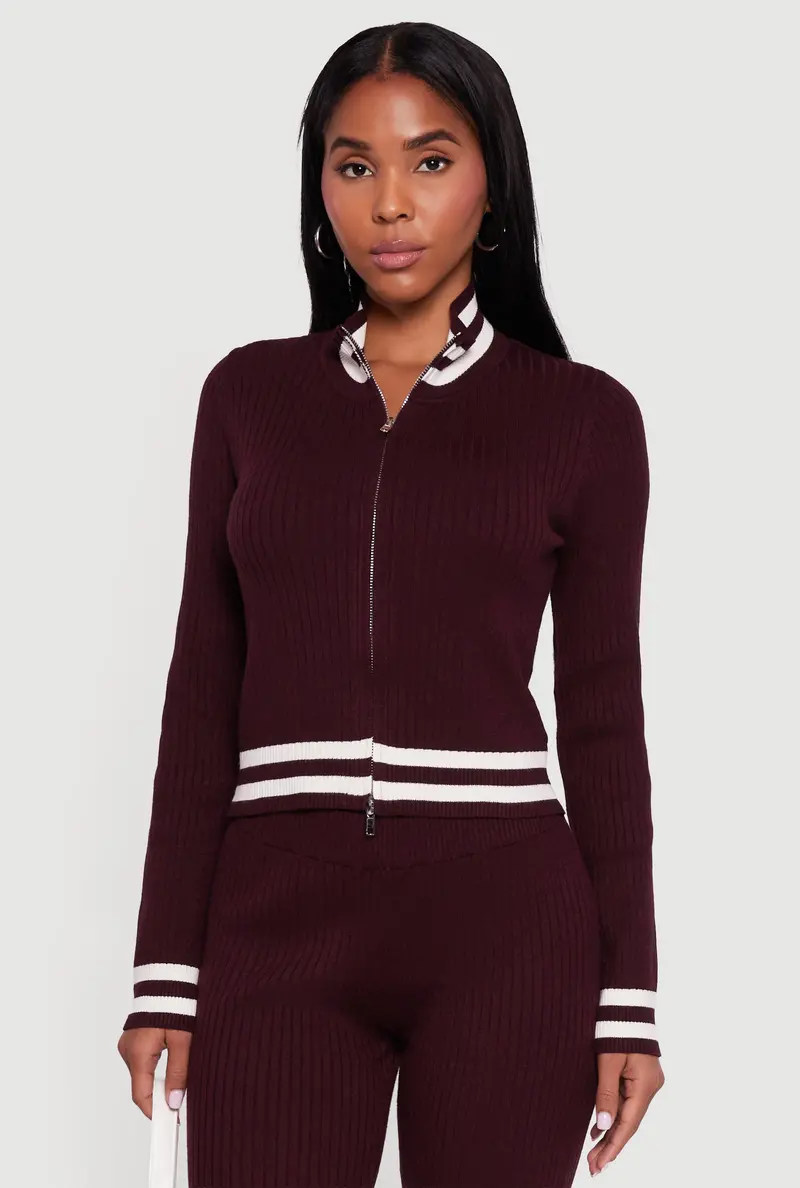 Varsity-Inspired Stripe Sweater With Half-Zip Front 1