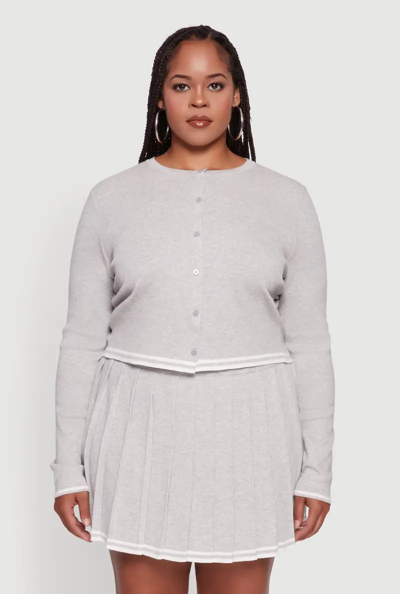 Varsity-Stripe Cardigan With Daisy Buttons – Plus Size 1