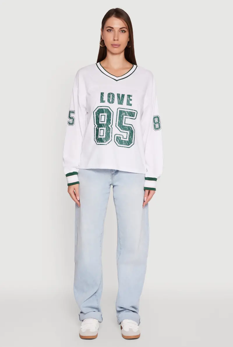 Varsity Stripe Graphic Tee With V-Neck Design 1