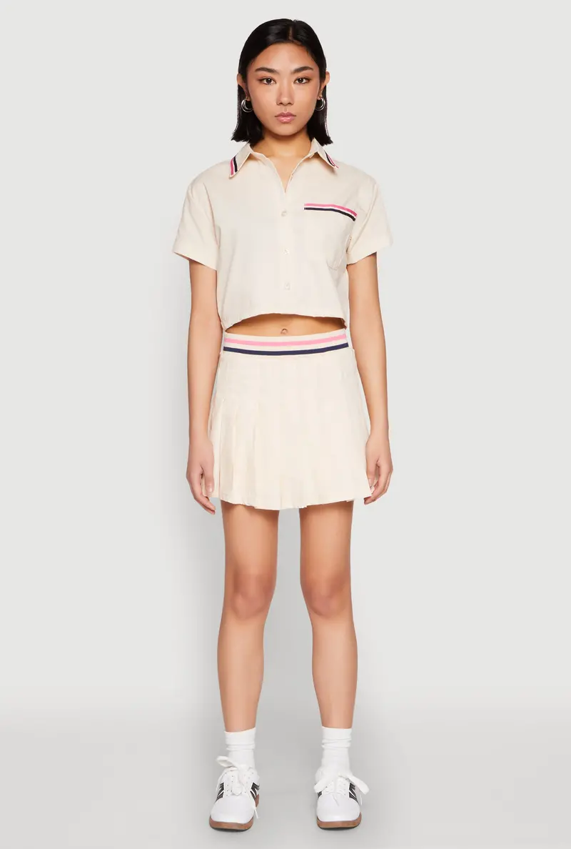 Varsity Stripe Pleated Skirt In Crisp Poplin Fabric 1