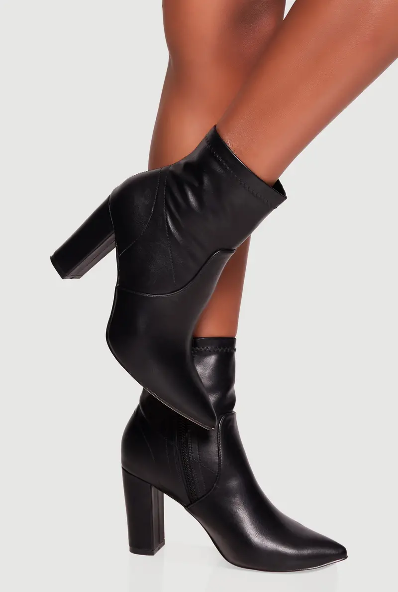 Vegan Leather Pointy-Toe Block-Heel Ankle Booties 1