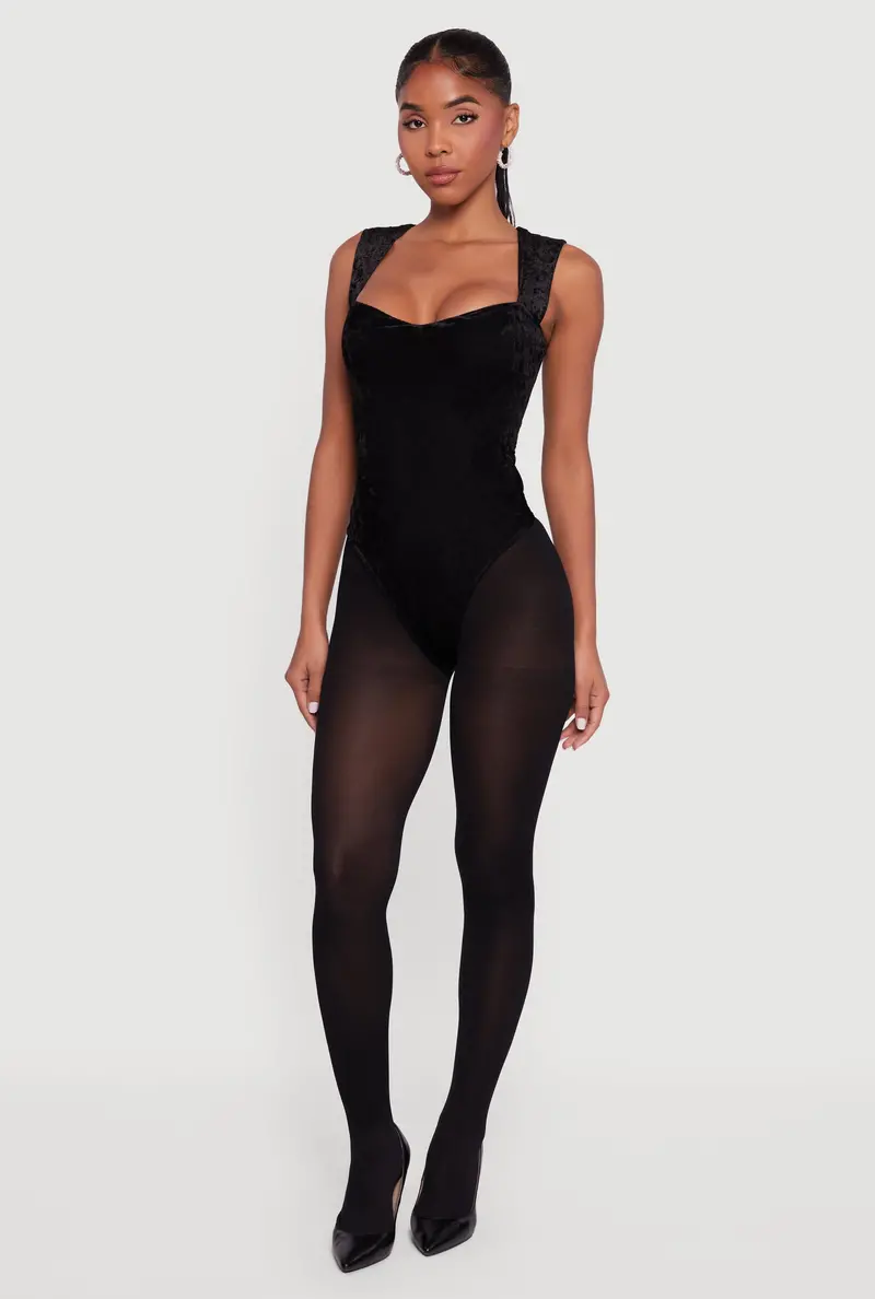 Velvet Bodysuit With Sweetheart Neckline And Keyhole Back 1
