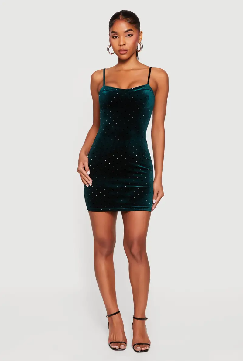 Velvet Bustier Mini Dress Embellished With Rhinestone Accents 1
