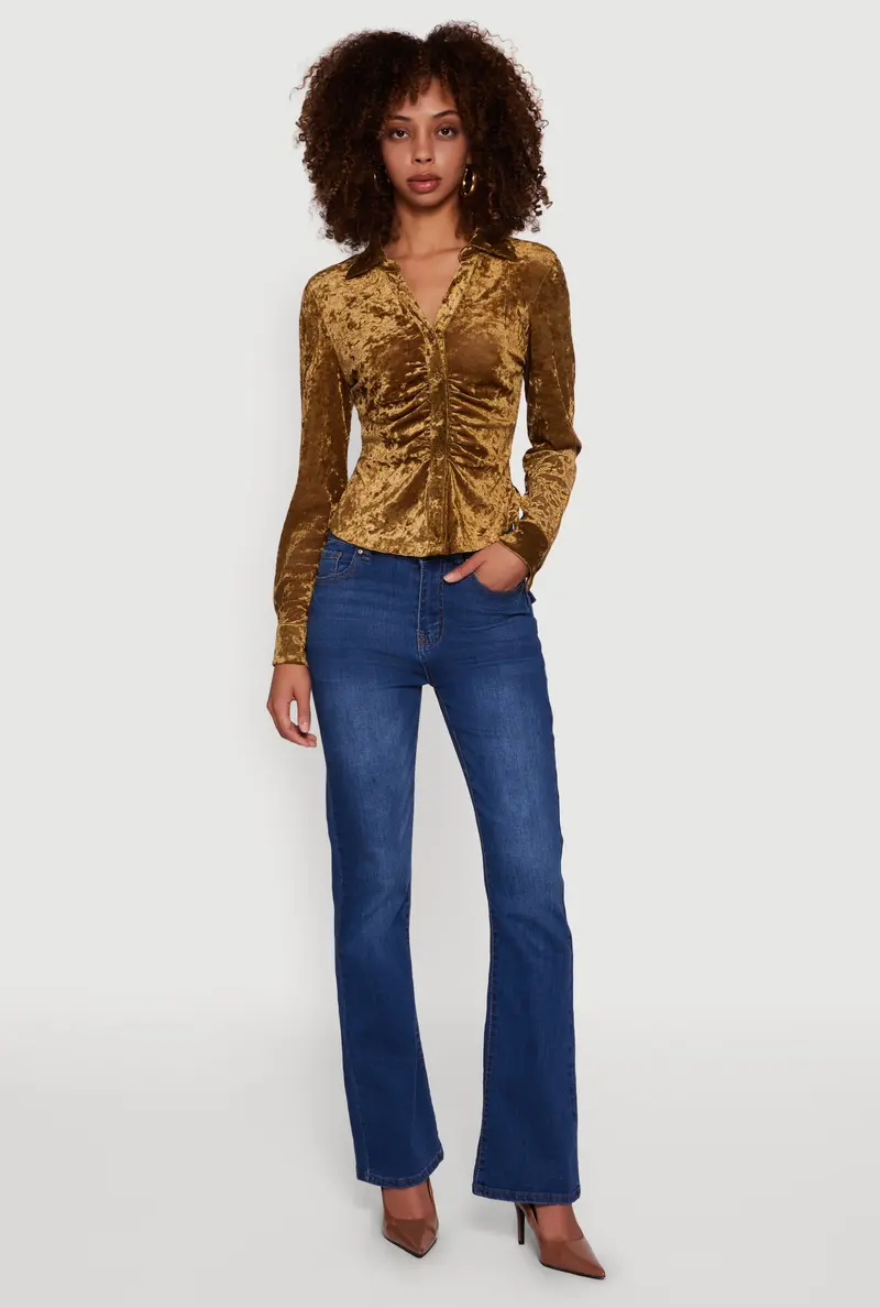 Velvet Ruched Button-Front Blouse 1