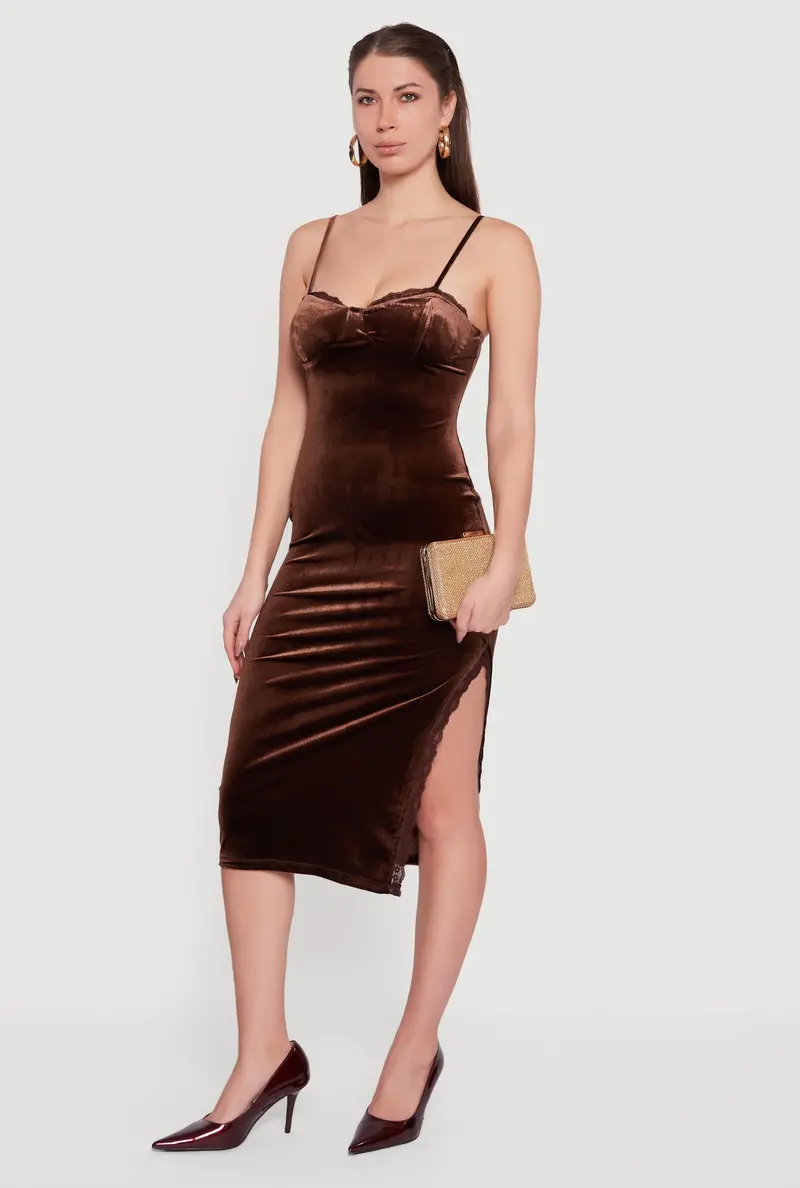 Velvet Sweetheart Bustier Midi Dress With Side Slit 1
