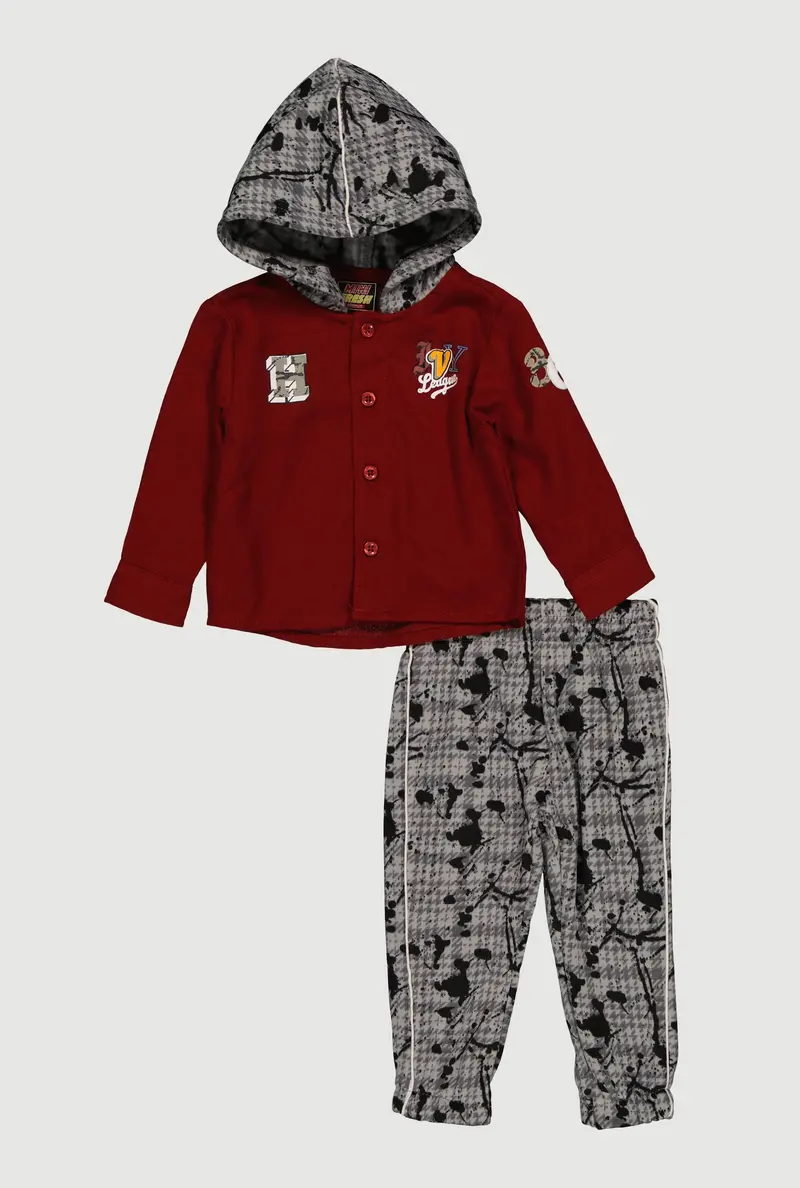Versatile Graphic Hooded Shirt And Sweatpants Duo, 12–24 Months 1