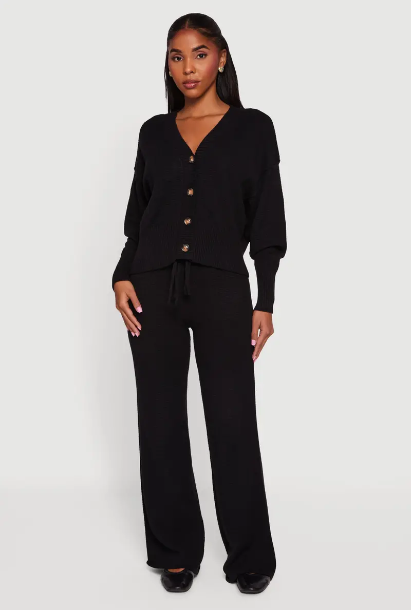 Waffle-Knit Casual Pants With High Waist 1