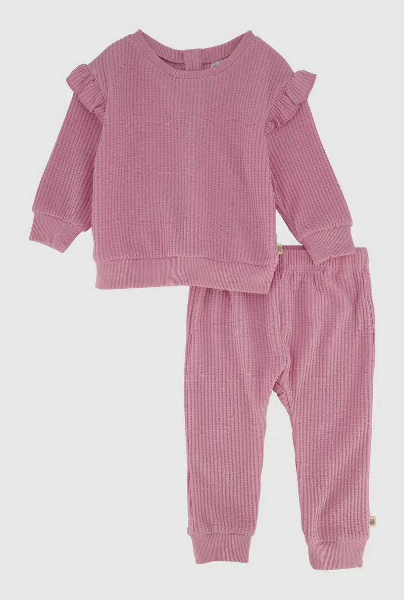 Waffle Knit Long-Sleeve Jogger Set For Comfortable Play (12–24 Months) 1