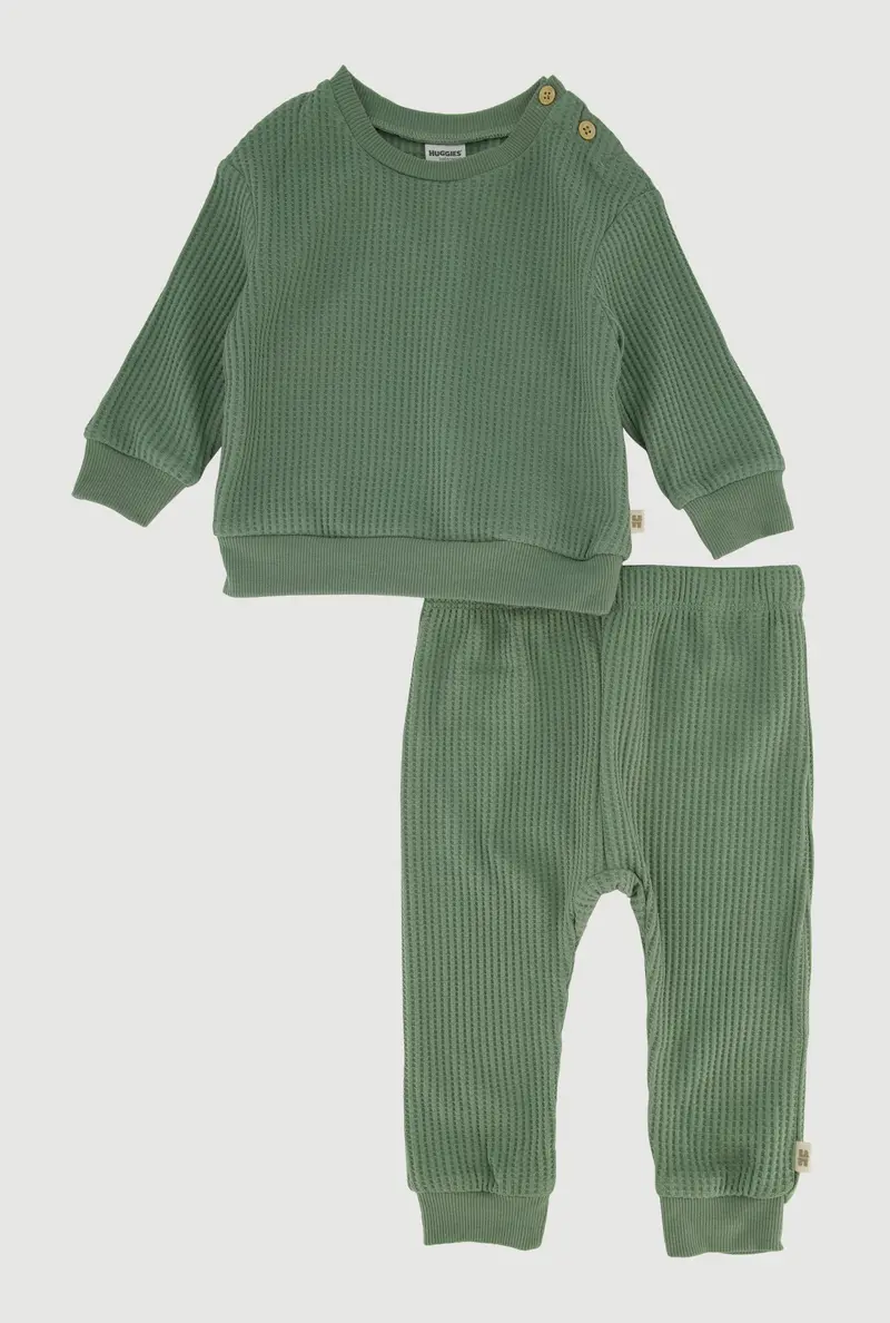 Waffle-Knit Thermal Long-Sleeve Tee And Pants Set For Toddlers, 12–24 Months 1