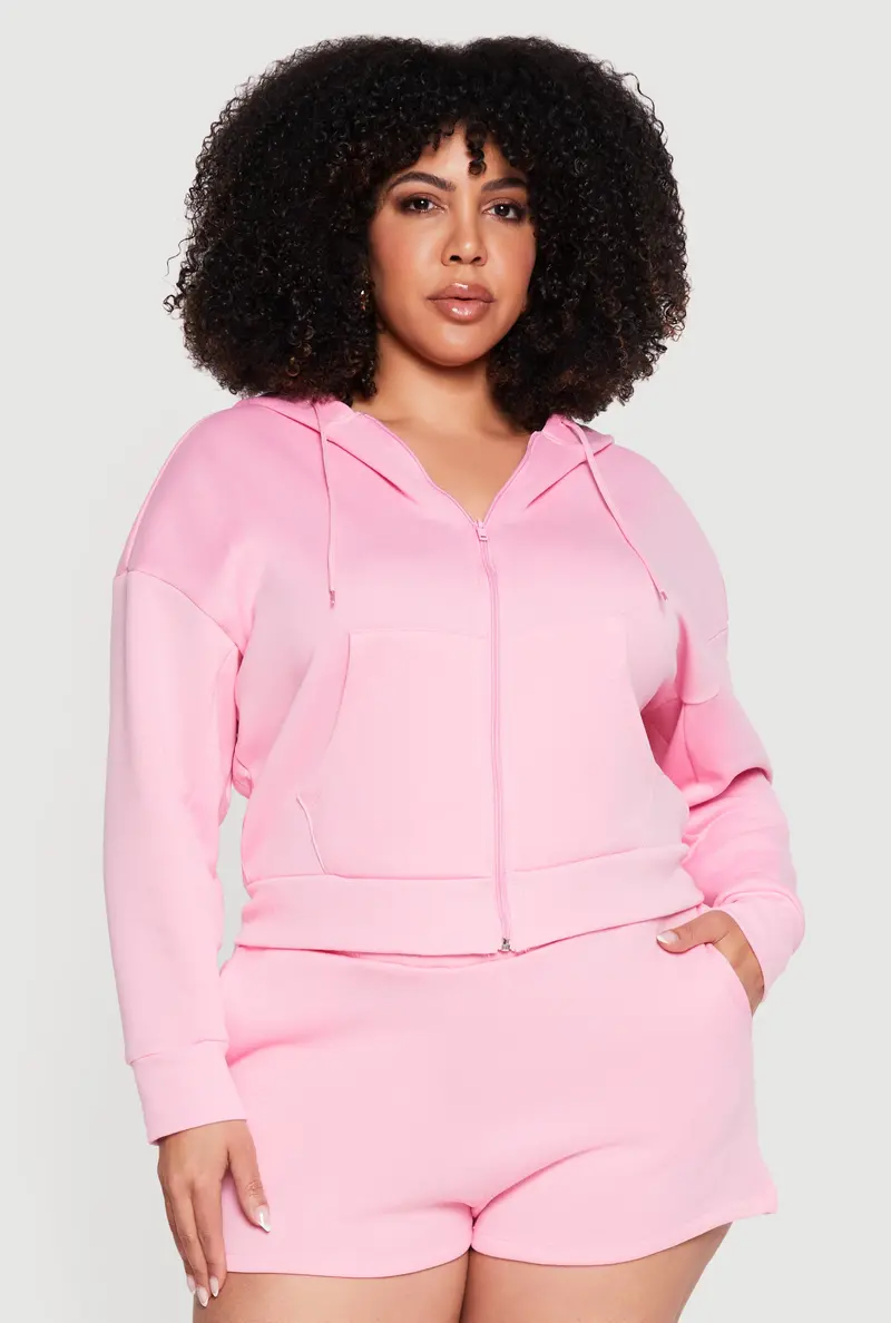 Warm Hooded Fleece Sweatshirt With Full-Zip Closure – Plus Size 1