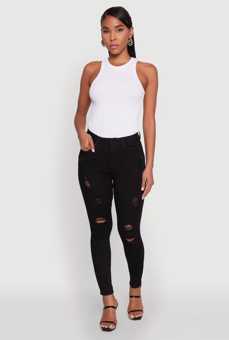 Wax Distressed Frayed-Hem Skinny Jeans 1