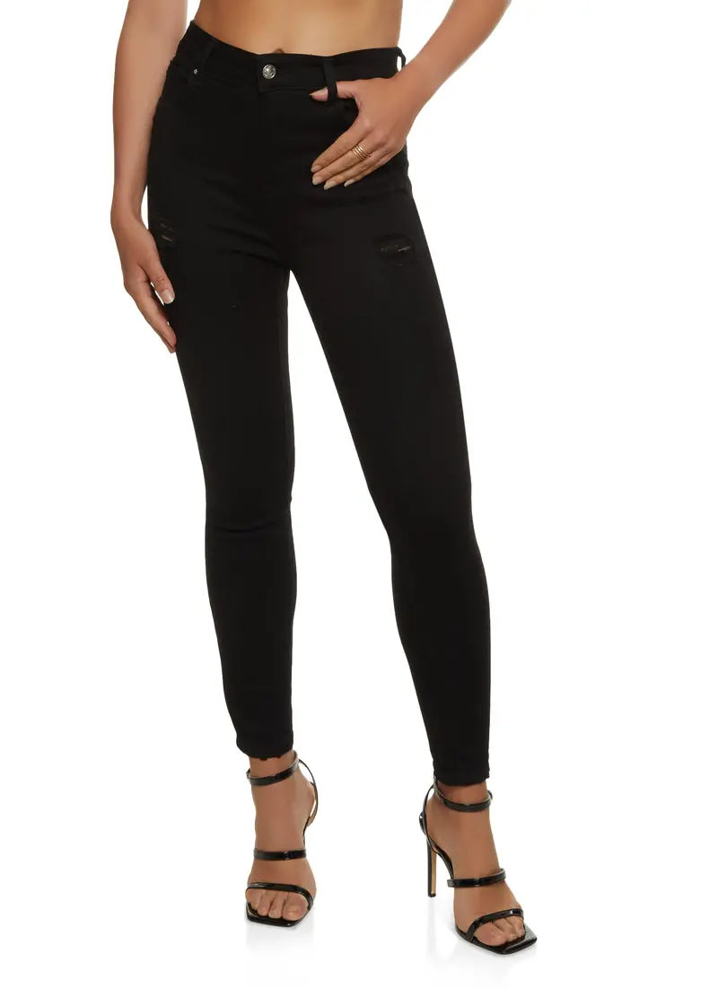 Wax High-Waisted Distressed Skinny Jeans 1